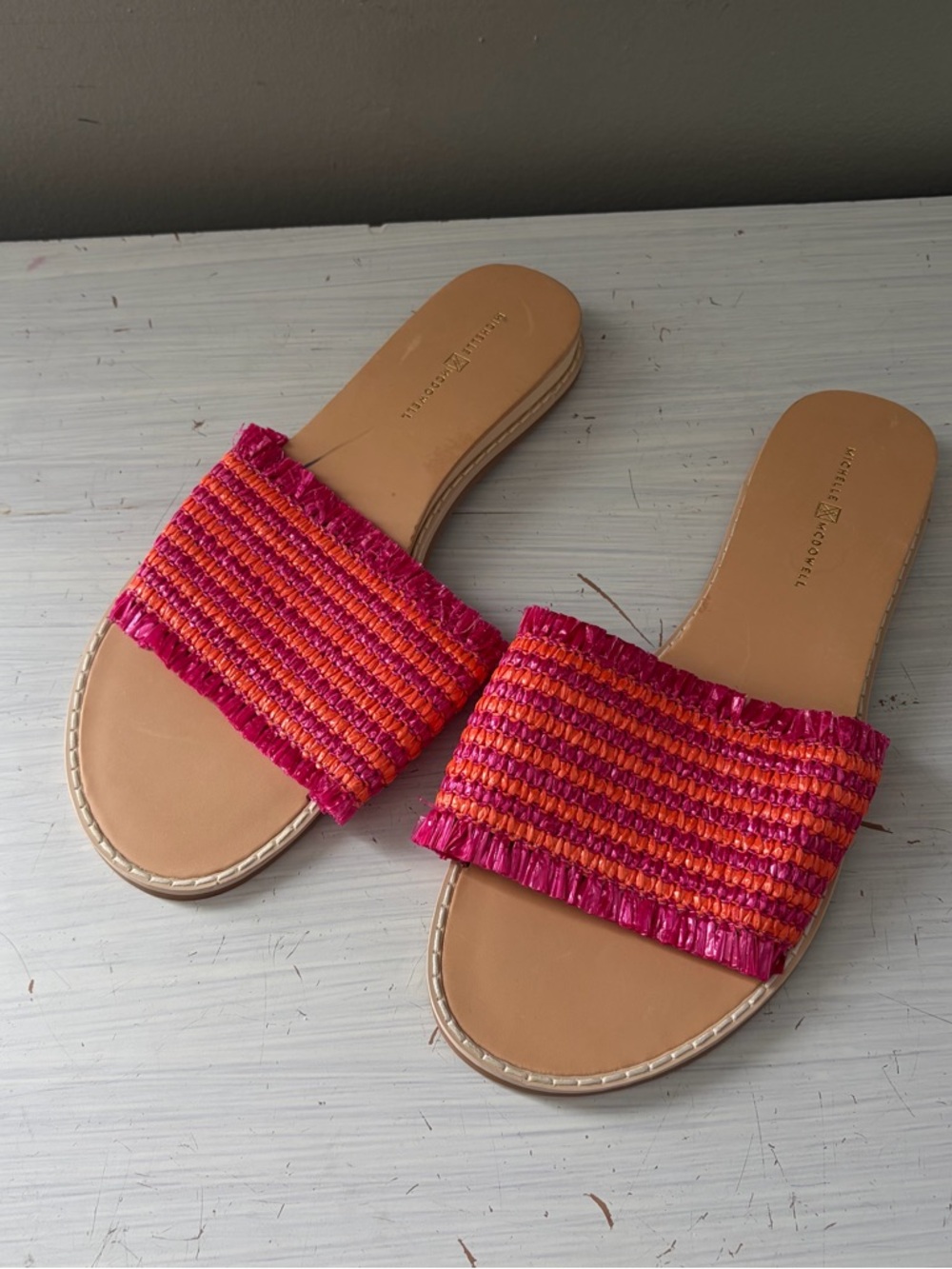 Michelle McDowell Finley Pink Orange Flat Straw Sandals - 7